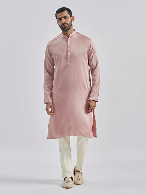 Men's Beige And Cream Silk Blend Jacket, Kurta And Pyjama Set